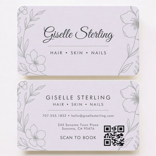 Carte De Visite Salon de Beauté Code QR Violet Professionnel