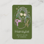 Carte De Visite Salon de Beauté Coiffeur de Luxe Code Qr Vert Mous (Devant)