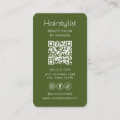 Carte De Visite Salon de Beauté Coiffeur de Luxe Code Qr Vert Mous (Dos)