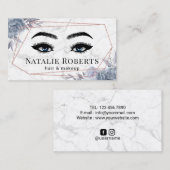 Carte De Visite Salon de beauté du marbre bleu bleu foncé géométri (Devant / Derrière)