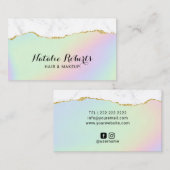 Carte De Visite Salon de beauté en marbre doré Pastel Holographic  (Devant / Derrière)