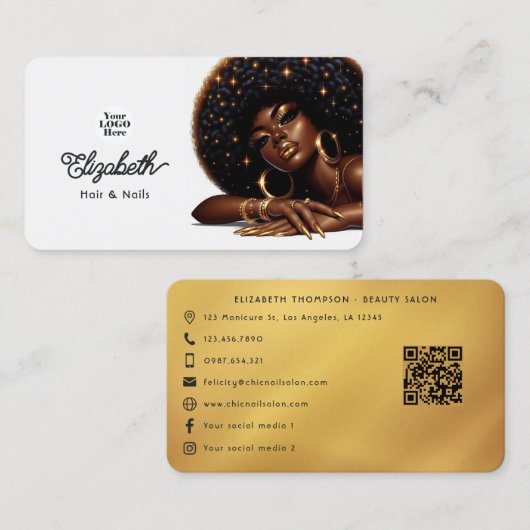 Carte De Visite Salon de beauté et de manucure Afro Chic étincelan (Devant / Derrière)