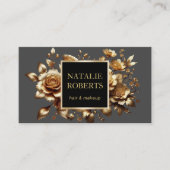 Carte De Visite Salon de beauté Floral Or moderne & SPA gris foncé (Devant)