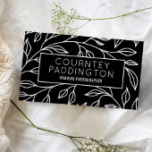 Carte De Visite Salon de beauté florale moderne noir et blanc Code