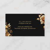 Carte De Visite Salon de beauté florale moderne Noir & Or Luxe (Dos)