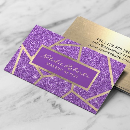 Carte De Visite Salon de beauté Gold Geometry Purple Parties scint