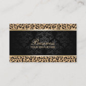 Carte De Visite Salon de beauté Leopard Black Damask de luxe (Devant)