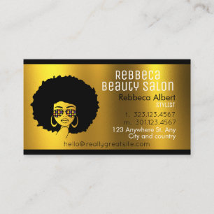 Carte De Visite Salon de beauté Liste de cheveux brossé Noir + Or