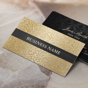 Carte De Visite Salon de beauté Luxury Gold Leopard Black Stried
