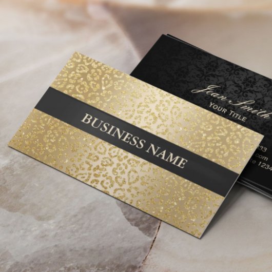 Carte De Visite Salon de beauté Luxury Gold Leopard Black Stried