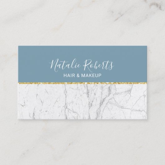 Carte De Visite Salon de beauté moderne Dusty Blue Gold & Marbre b (Devant)