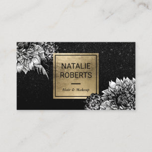 Carte De Visite Salon de beauté noir floral moderne de parties