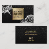 Carte De Visite Salon de beauté noir floral moderne de parties (Devant / Derrière)