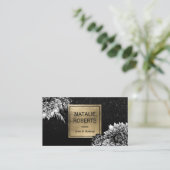 Carte De Visite Salon de beauté noir floral moderne de parties (Debout devant)