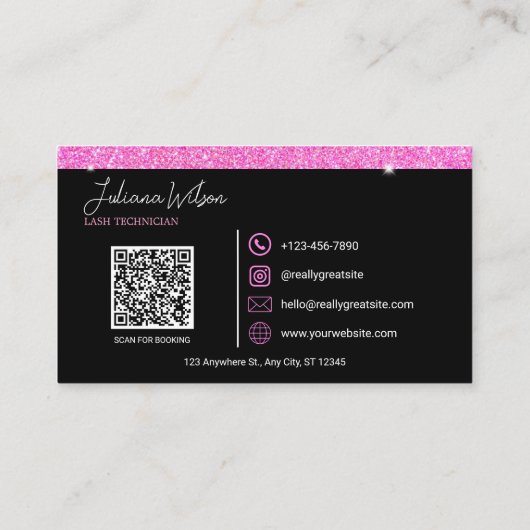 Carte De Visite Salon de beauté Parties scintillant rose Qr Code (Dos)