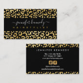 Carte De Visite Salon de beauté poster de animal Leopard Gold Blac (Devant / Derrière)