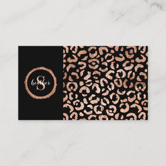 Carte De Visite Salon de beauté rose Gold Black Leopard Cheetah (Devant)