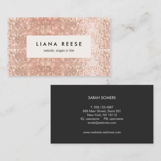 Carte De Visite Salon de beauté rose Gold Sequin (Devant / Derrière)