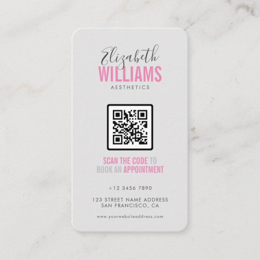 Carte De Visite Salon de beauté rose gris QR Code Loyauté & (Devant)