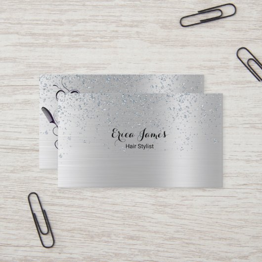 Carte de visite Salon de beauté Silver Glitter (Devant/Arrière en situation)