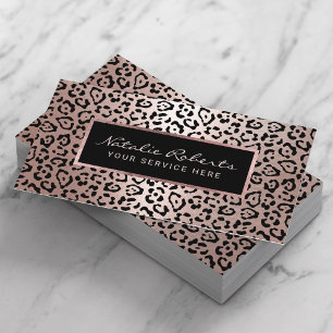 Carte De Visite Salon de Beauté & Spa Moderne Rose Gold Léopard
