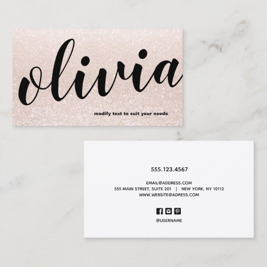 Carte De Visite Salon de calligraphie à Parties scintillant rose p (Devant / Derrière)