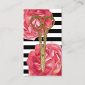 Carte De Visite Salon de cheveux Ciseau Or & Rose Grilles Modernes (Devant)