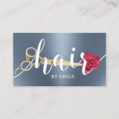 Carte De Visite Salon de cheveux ciseaux et typographie de fleurs (Devant)