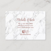 Carte De Visite Salon de cheveux Rose Gold Script noir & Marbre bl (Dos)