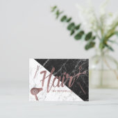 Carte De Visite Salon de cheveux Rose Gold Script noir & Marbre bl (Debout devant)