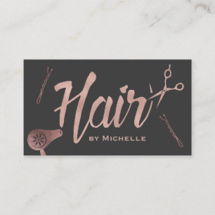Carte De Visite Salon de cheveux Rose Gold Typographie gris foncé