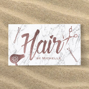 Carte De Visite Salon de cheveux Rose Marbre blanc de typographie