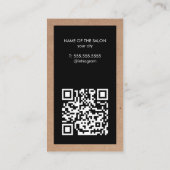 Carte De Visite Salon de ciseaux noir QR Faux Kraft (Dos)