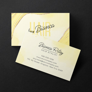 Carte De Visite Salon de coiffeur en agate pailleté or jaune pâle