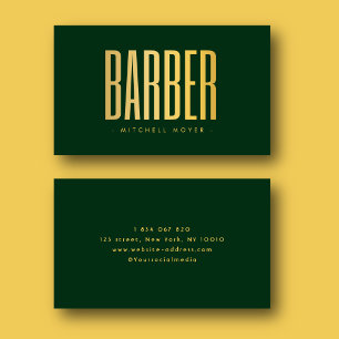 Carte De Visite Salon de coiffure barber minimaliste Faux Or et Ve