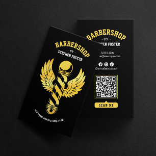 Carte De Visite Salon de coiffure Black Gold Barbershop Enseigne d