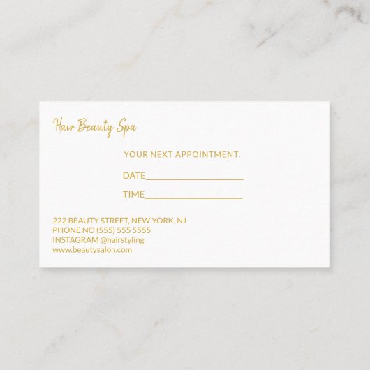 Carte De Visite Salon de coiffure blanc or moderne prochain rendez (Dos)