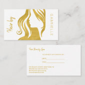 Carte De Visite Salon de coiffure blanc or moderne prochain rendez (Devant / Derrière)