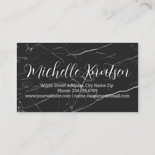 Carte De Visite Salon de coiffure branché en marbre noir (Dos)