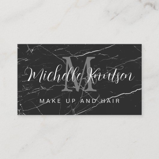 Carte De Visite Salon de coiffure branché en marbre noir (Devant)