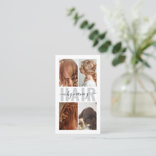 Carte De Visite Salon de coiffure Calligraphie Script Photo Collag (Debout devant)