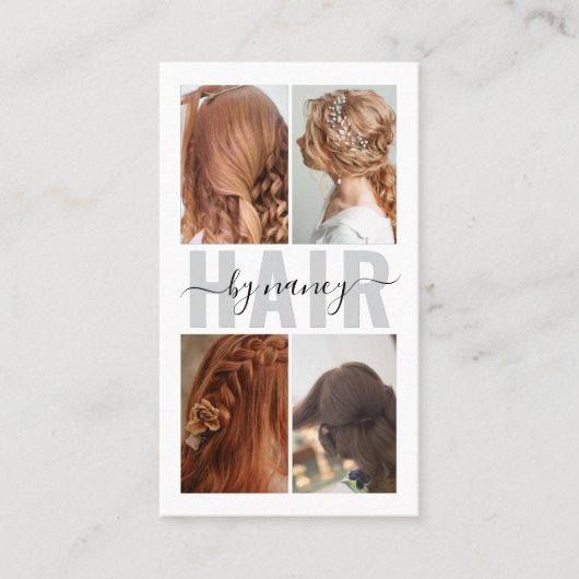 Carte De Visite Salon de coiffure Calligraphie Script Photo Collag (Devant)