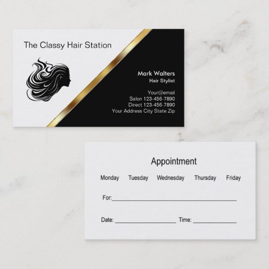Carte De Visite Salon de coiffure chic (Devant / Derrière)