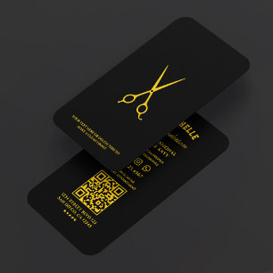 Carte De Visite Salon de coiffure Ciseaux Noir Jaune Minimaliste C
