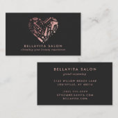 Carte De Visite Salon de coiffure Cœur en or rose (Devant / Derrière)