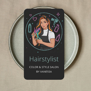 Carte De Visite Salon de coiffure de luxe Color & Styling Élégant