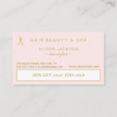 Carte De Visite Salon de coiffure de luxe en feuille d'or rose (Dos)