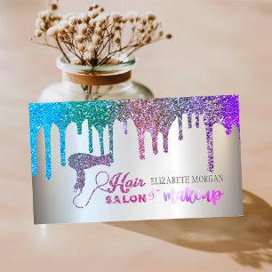 Carte De Visite Salon de coiffure Elegant Silver, Gouttes de paill