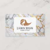 Carte De Visite Salon de coiffure en marbre blanc et or (Dos)