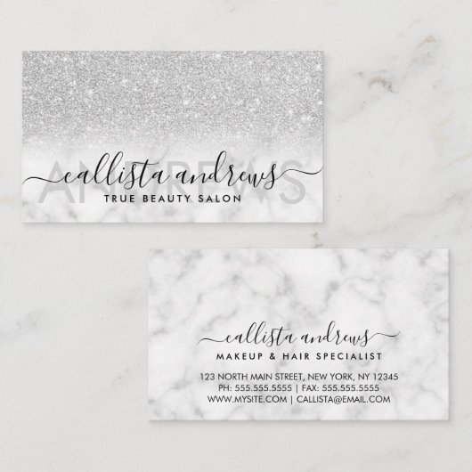 Carte De Visite Salon de coiffure en marbre Parties scintillant ar (Devant / Derrière)